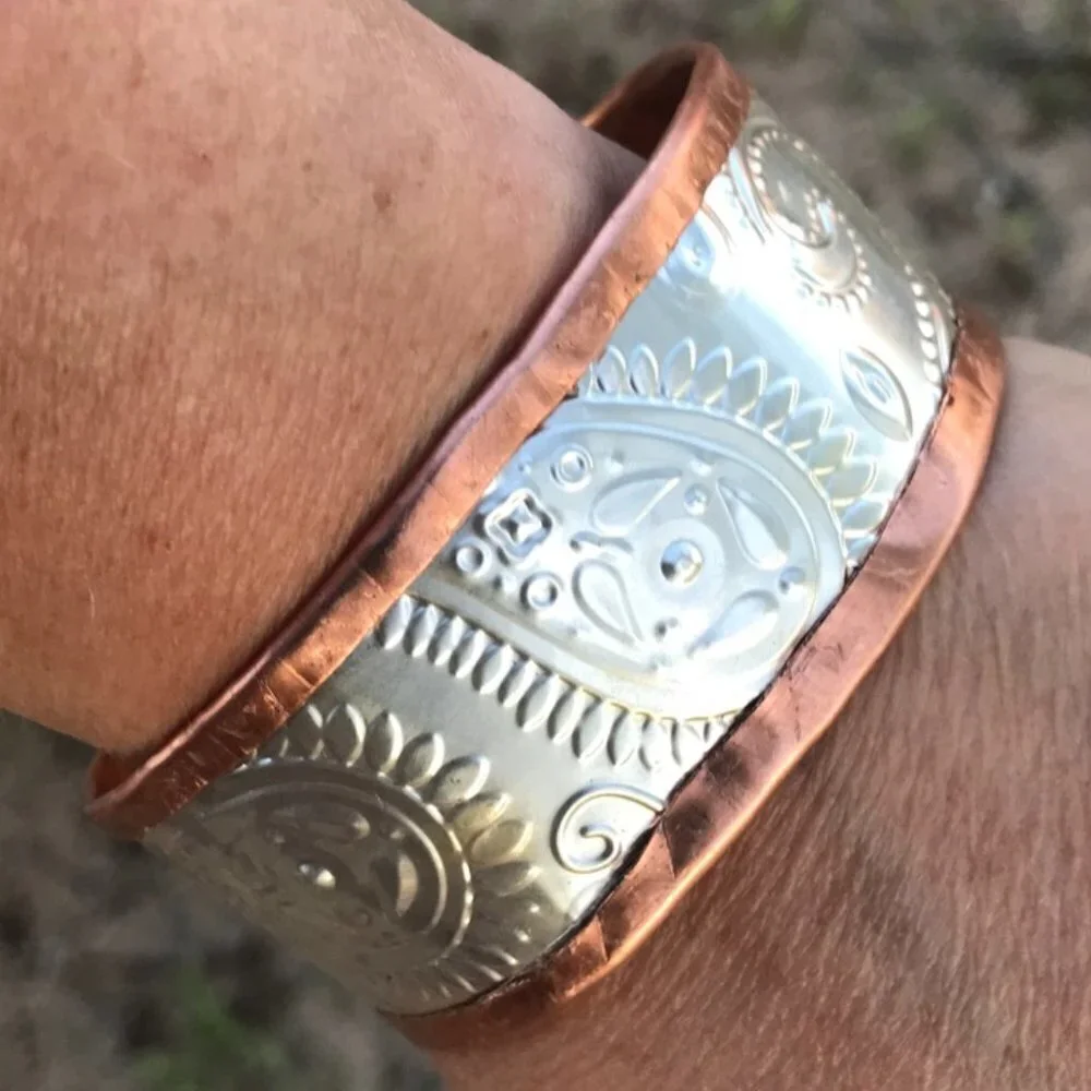 Paisley Sterling Silver Cowboy Copper Cuff Unisex Southwestern 925 Western Boho